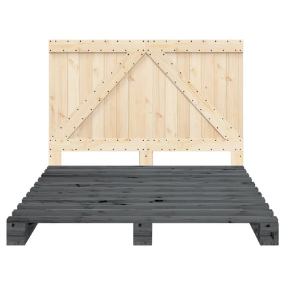 Bedframe met hoofdbord massief grenenhout grijs 140x200 cm