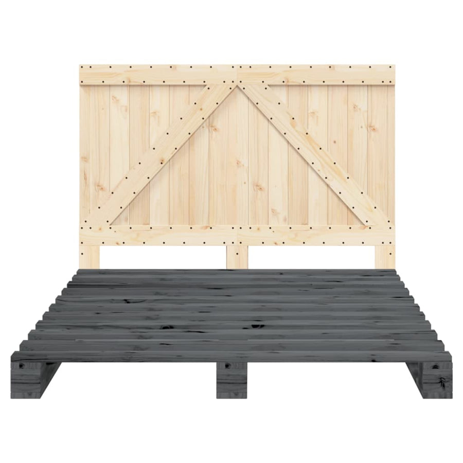 Bedframe met hoofdbord massief grenenhout grijs 140x200 cm