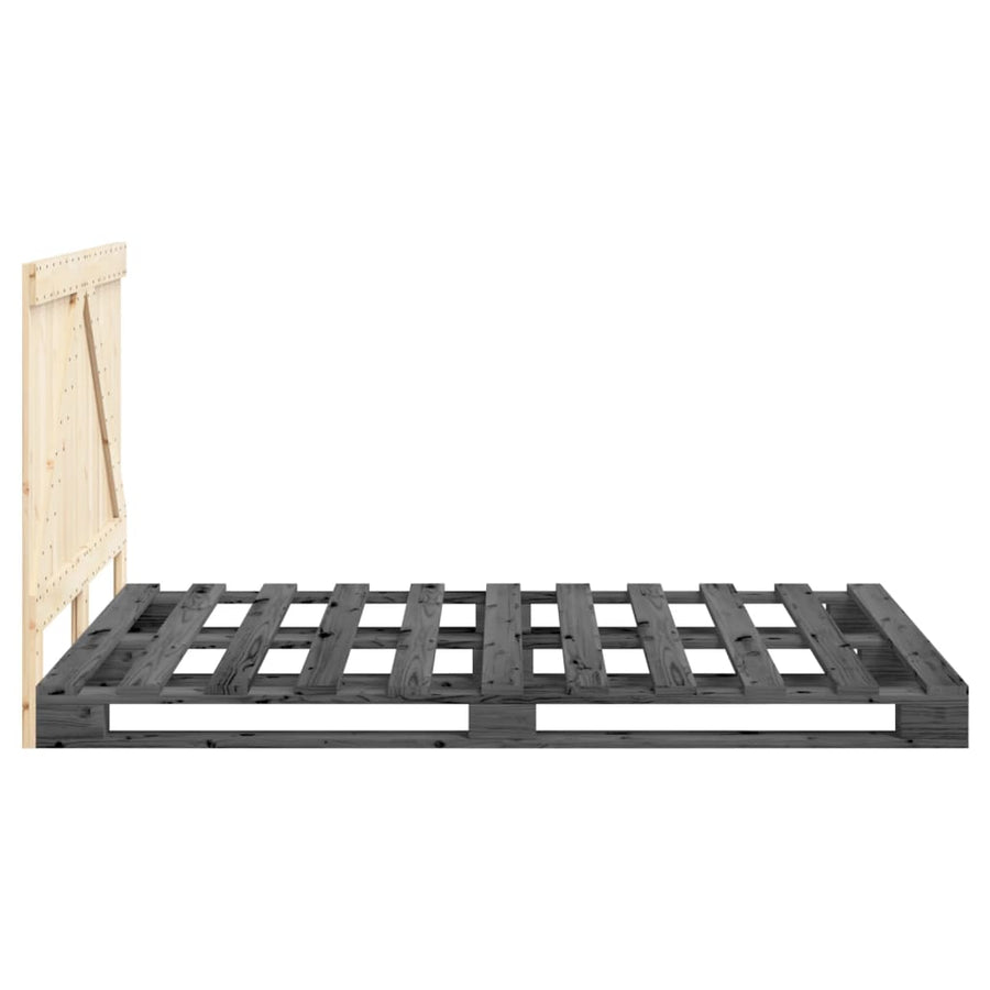 Bedframe met hoofdbord massief grenenhout grijs 140x200 cm
