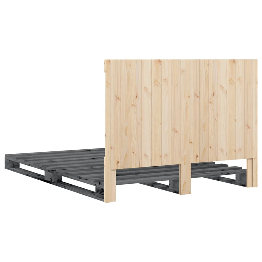 Bedframe met hoofdbord massief grenenhout grijs 140x200 cm