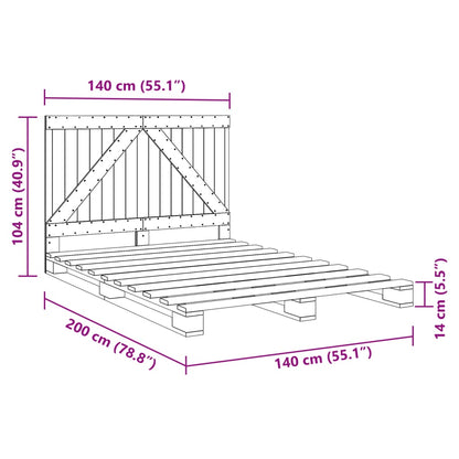 Bedframe met hoofdbord massief grenenhout grijs 140x200 cm