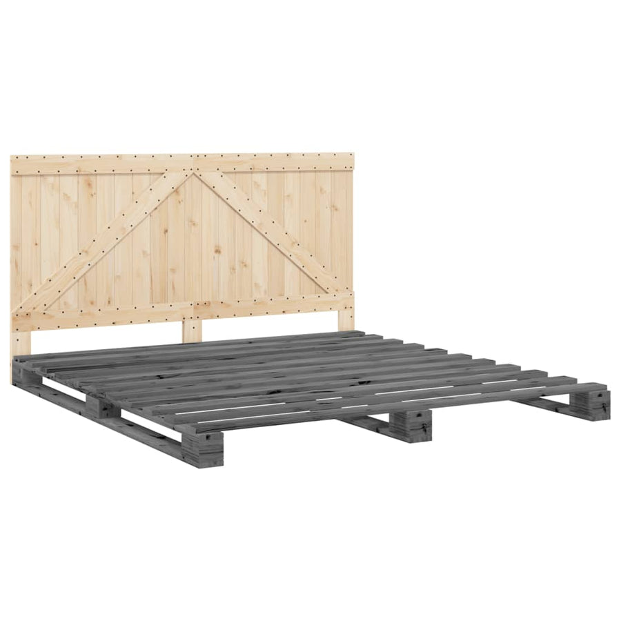Bedframe met hoofdbord massief grenenhout grijs 200x200 cm