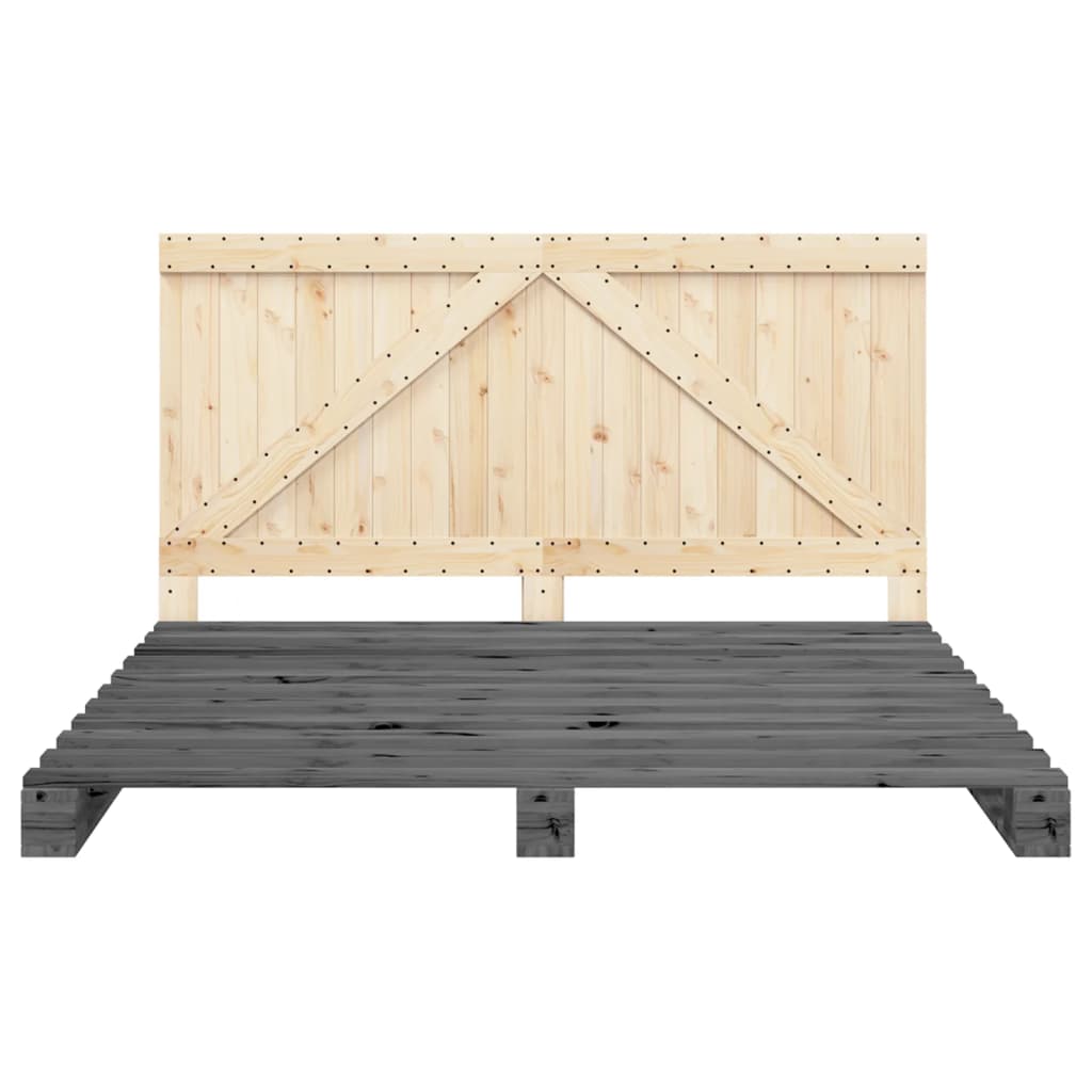 Bedframe met hoofdbord massief grenenhout grijs 200x200 cm