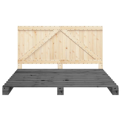 Bedframe met hoofdbord massief grenenhout grijs 200x200 cm