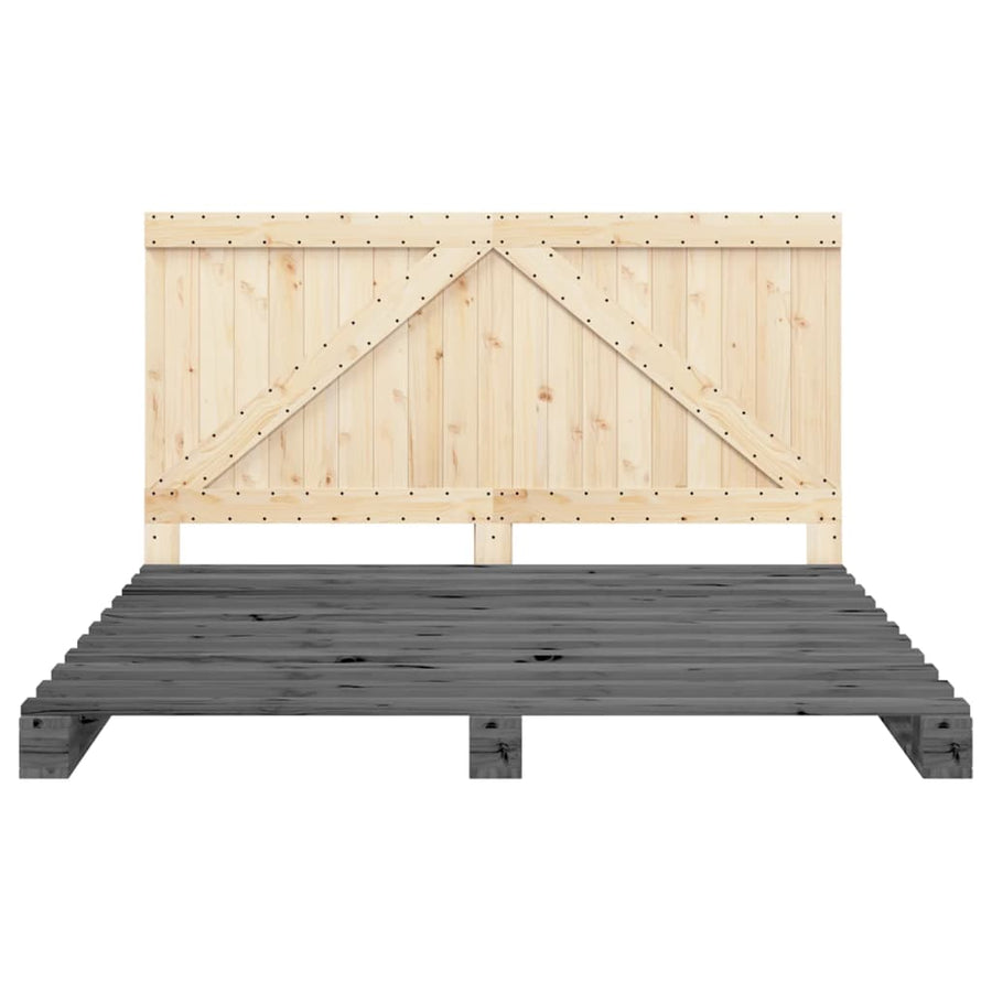 Bedframe met hoofdbord massief grenenhout grijs 200x200 cm