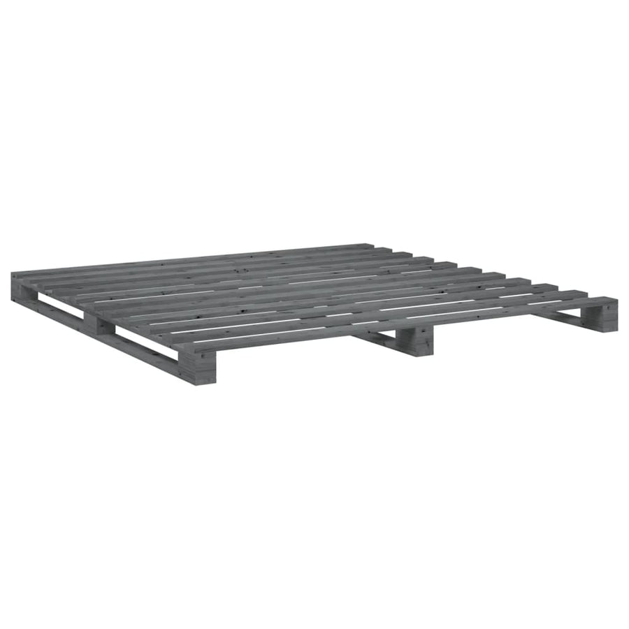 Bedframe met hoofdbord massief grenenhout grijs 200x200 cm