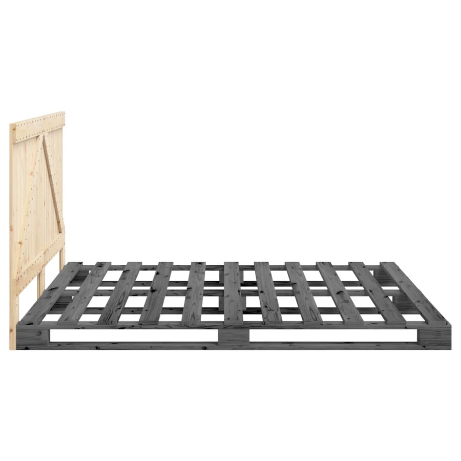 Bedframe met hoofdbord massief grenenhout grijs 200x200 cm