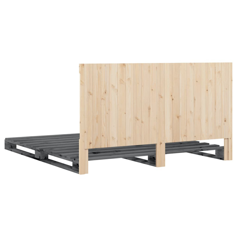 Bedframe met hoofdbord massief grenenhout grijs 200x200 cm