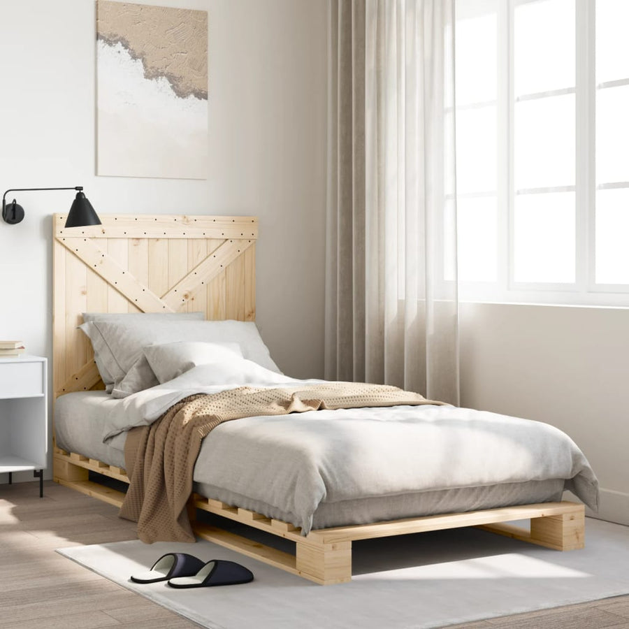 Bedframe met hoofdbord massief grenenhout 90x200 cm