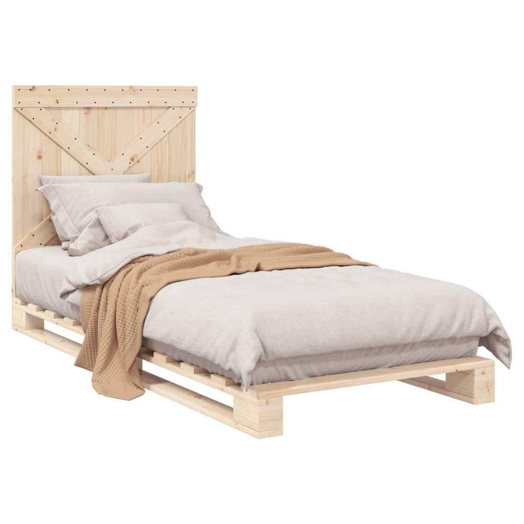 Bedframe met hoofdbord massief grenenhout 90x200 cm