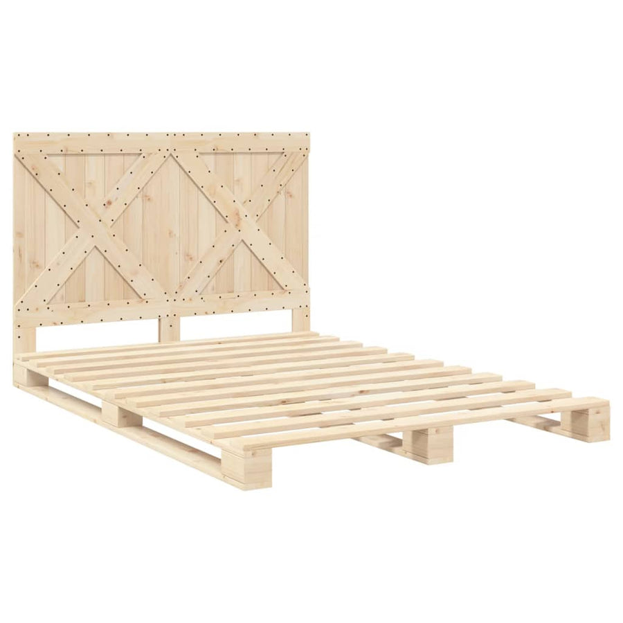 Bedframe met hoofdbord massief grenenhout wit 140x200 cm