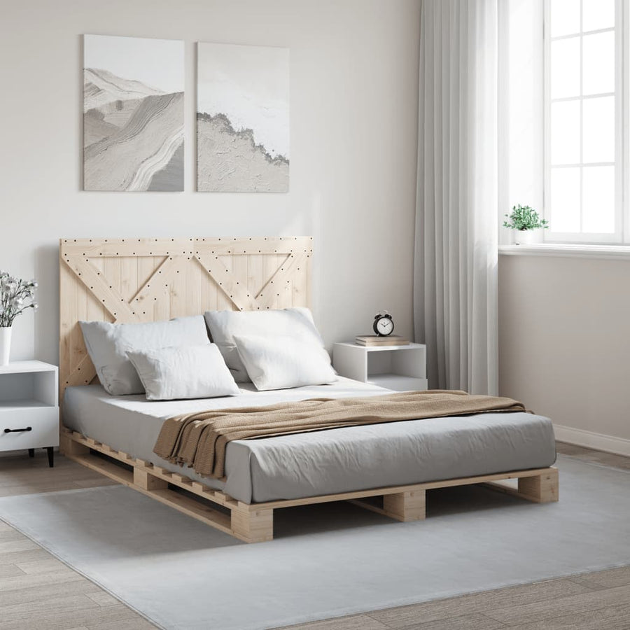 Bedframe met hoofdbord massief grenenhout wit 140x200 cm