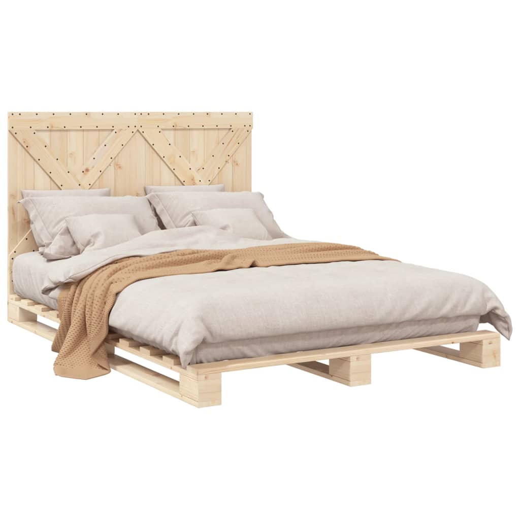 Bedframe met hoofdbord massief grenenhout wit 140x200 cm