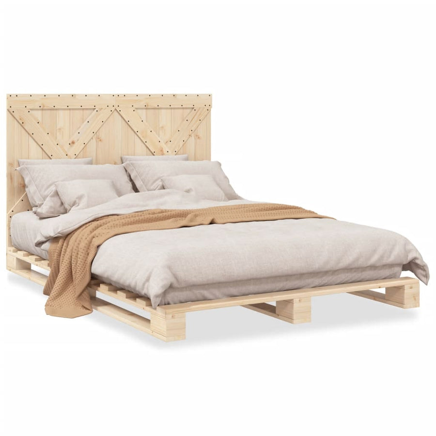 Bedframe met hoofdbord massief grenenhout wit 140x200 cm