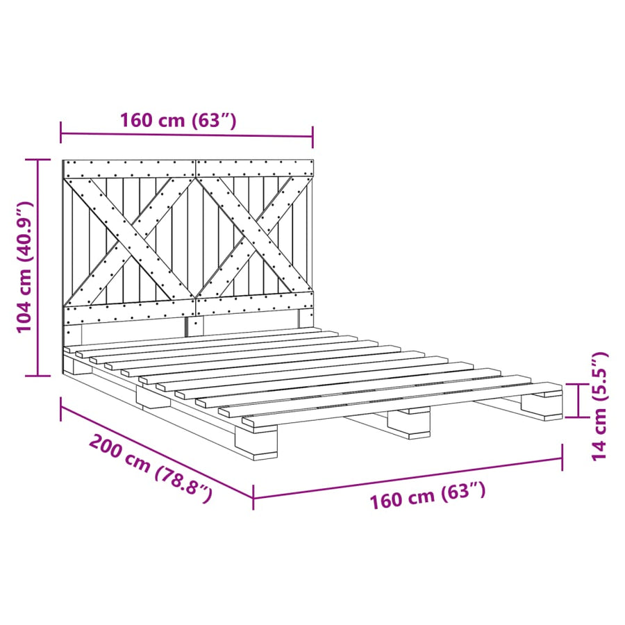 Bedframe met hoofdbord massief grenenhout 160x200 cm