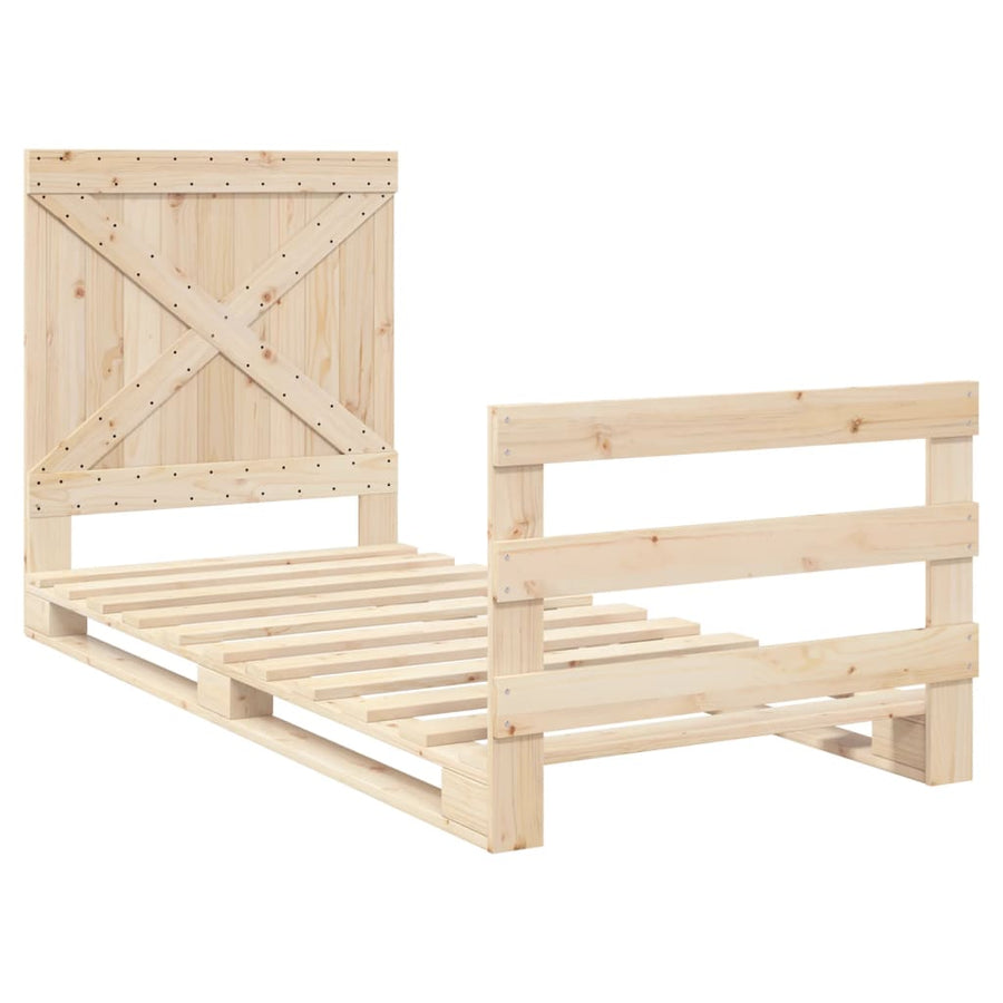Bedframe met hoofdbord massief grenenhout 90x200 cm