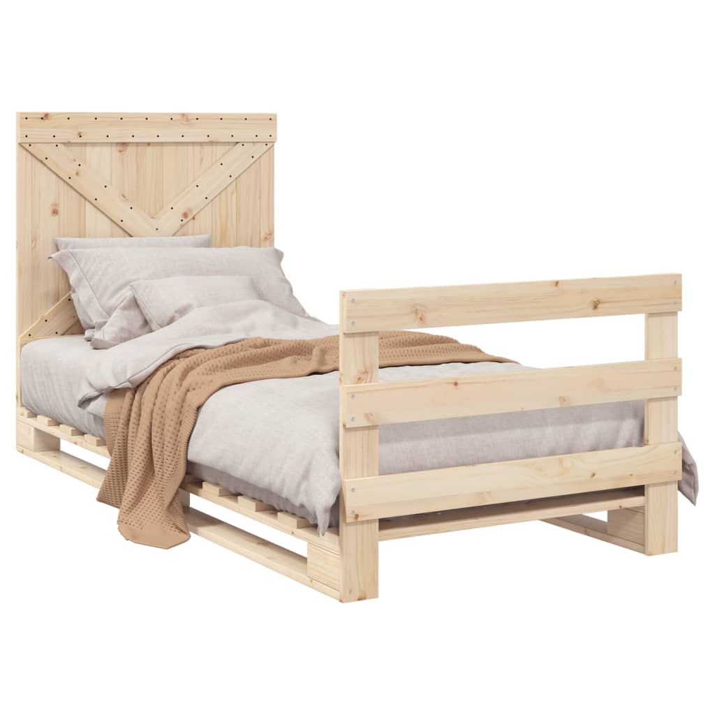 Bedframe met hoofdbord massief grenenhout 90x200 cm