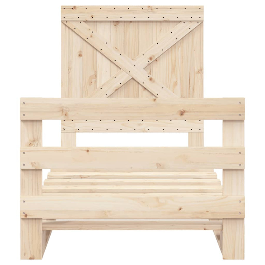 Bedframe met hoofdbord massief grenenhout 90x200 cm