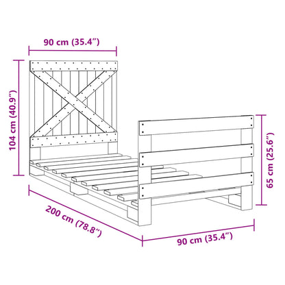 Bedframe met hoofdbord massief grenenhout 90x200 cm