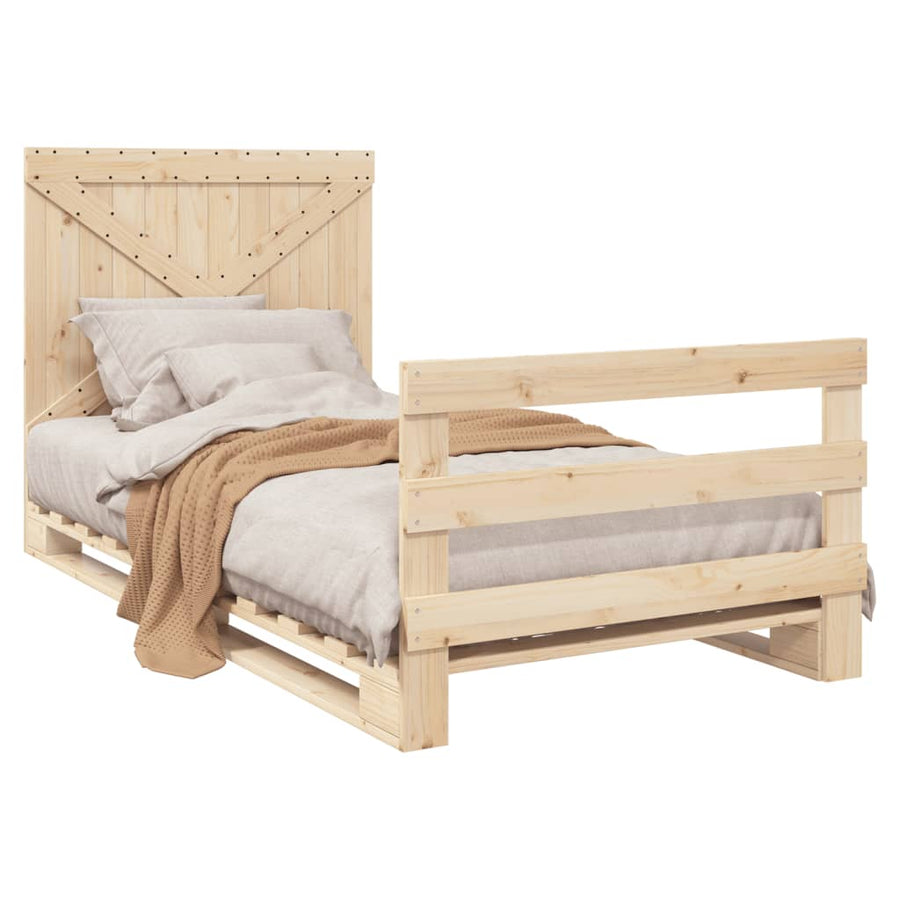 Bedframe met hoofdbord massief grenenhout 100x200 cm