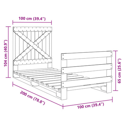 Bedframe met hoofdbord massief grenenhout 100x200 cm