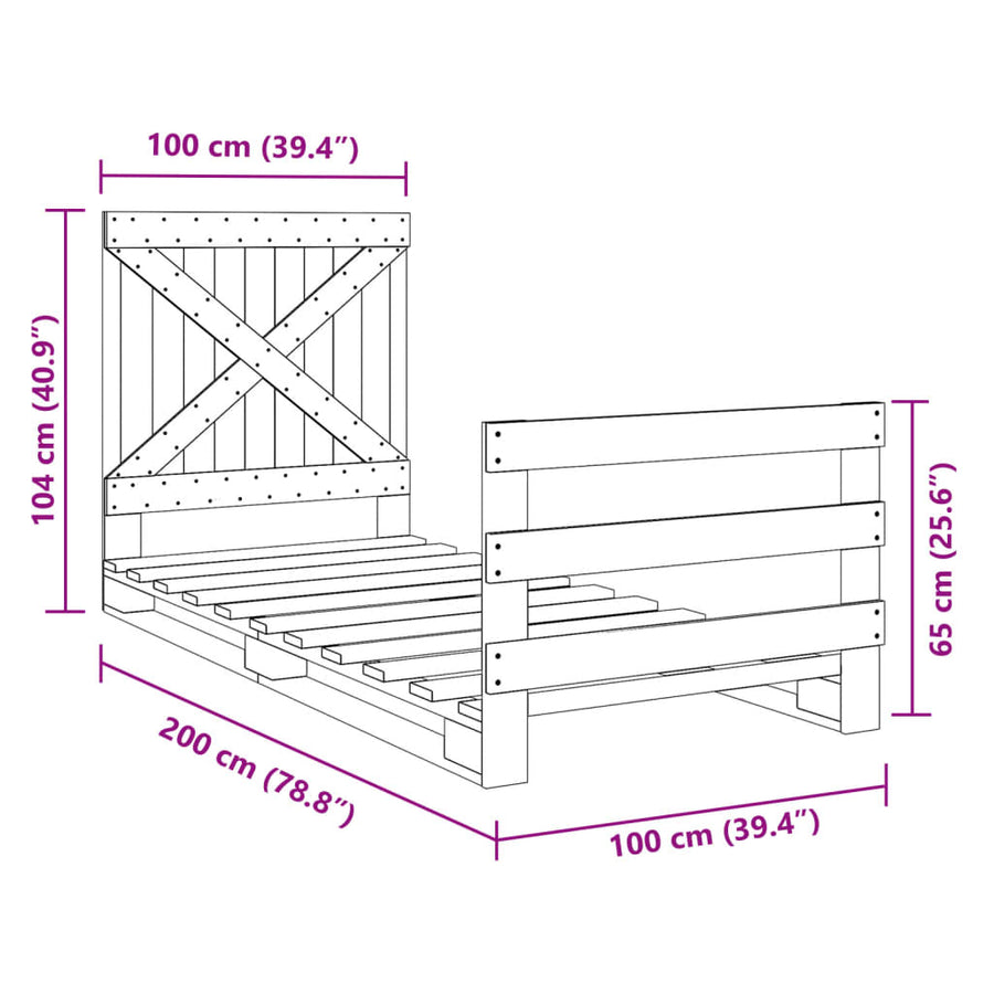 Bedframe met hoofdbord massief grenenhout 100x200 cm