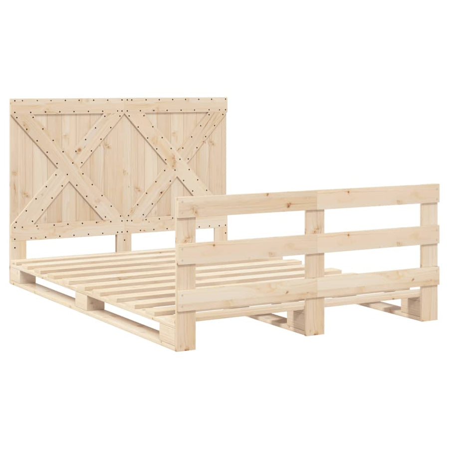 Bedframe met hoofdbord massief grenenhout wit 140x200 cm