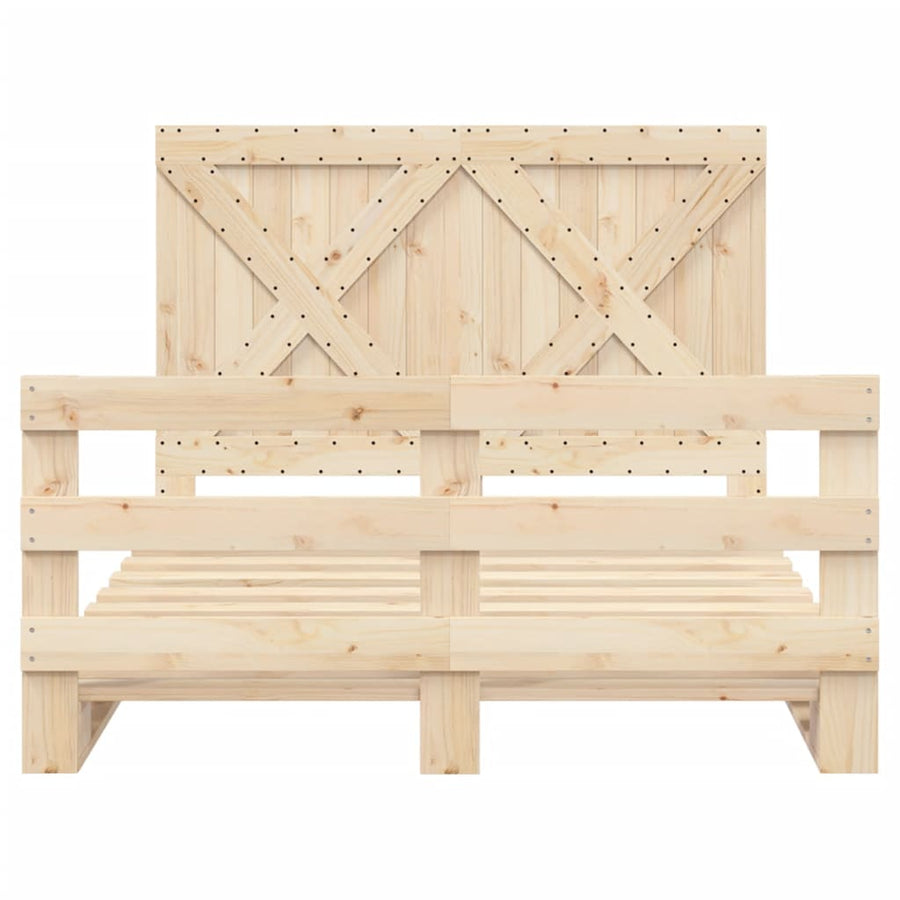 Bedframe met hoofdbord massief grenenhout wit 140x200 cm