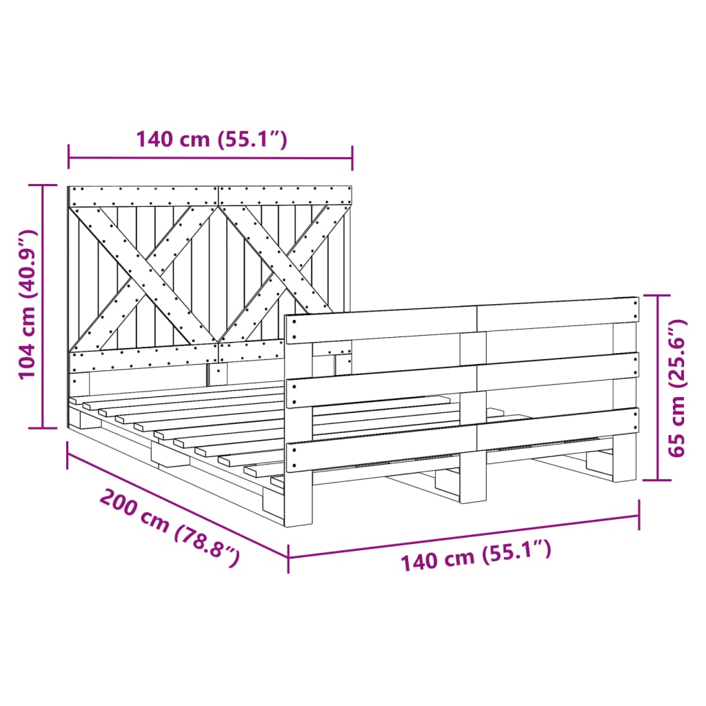 Bedframe met hoofdbord massief grenenhout wit 140x200 cm