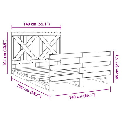 Bedframe met hoofdbord massief grenenhout wit 140x200 cm
