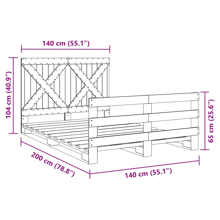 Bedframe met hoofdbord massief grenenhout wit 140x200 cm