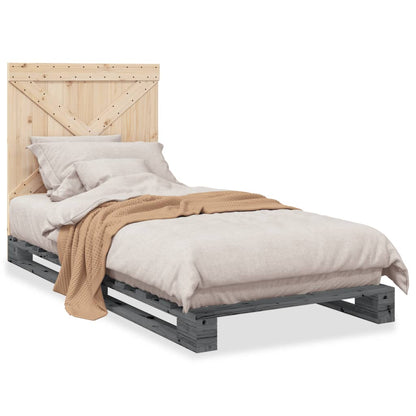 Bedframe Met Hoofdbord Massief Grenenhout Grijs 90X200 Cm Wit