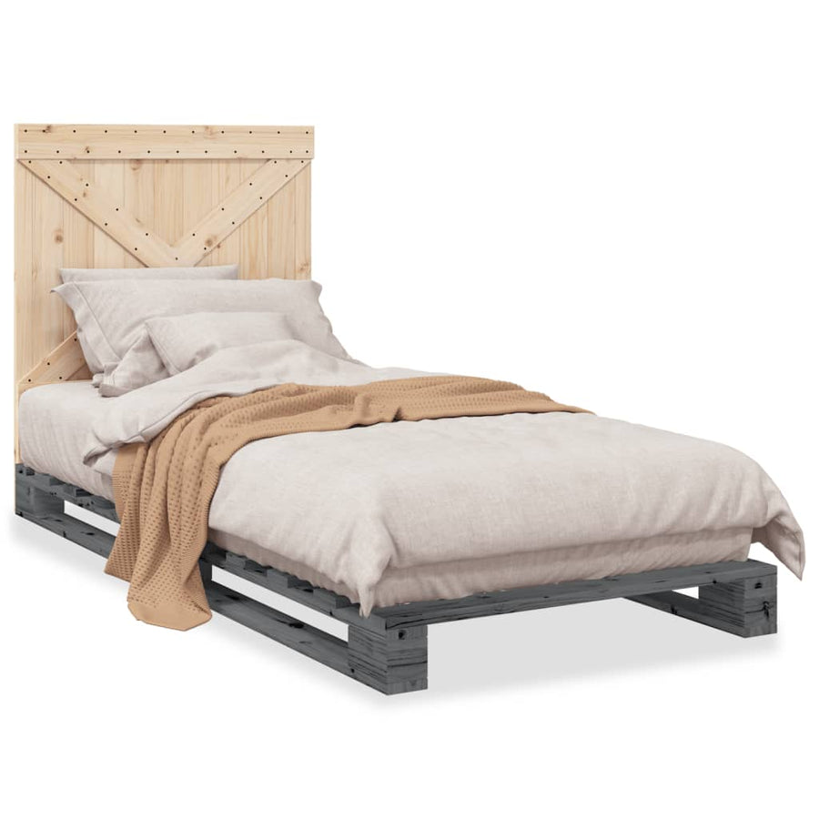 Bedframe Met Hoofdbord Massief Grenenhout Grijs 90X200 Cm Wit