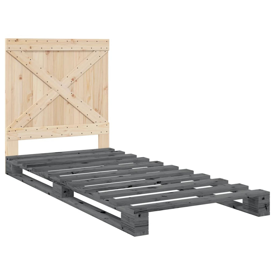 Bedframe Met Hoofdbord Massief Grenenhout Grijs 90X200 Cm Wit