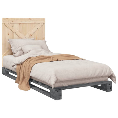 Bedframe Met Hoofdbord Massief Grenenhout Grijs 90X200 Cm Wit