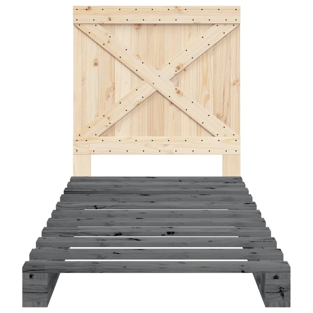 Bedframe Met Hoofdbord Massief Grenenhout Grijs 90X200 Cm Wit