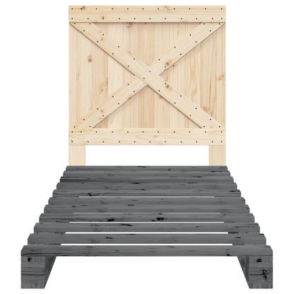 Bedframe Met Hoofdbord Massief Grenenhout Grijs 90X200 Cm Wit