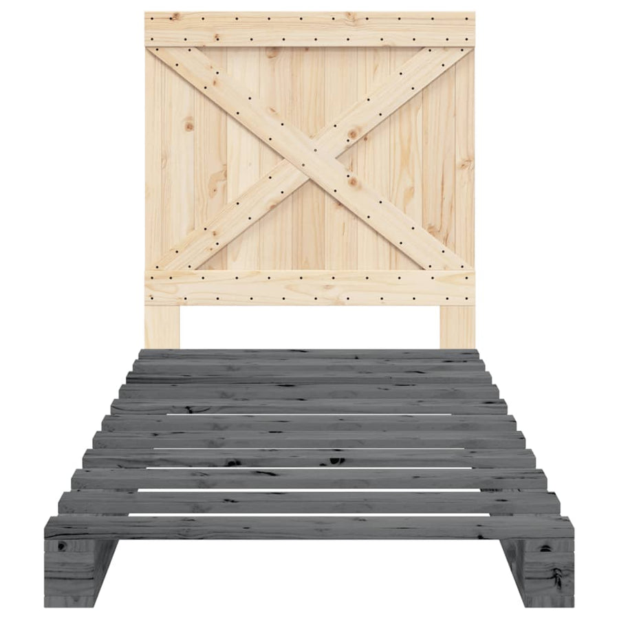 Bedframe Met Hoofdbord Massief Grenenhout Grijs 90X200 Cm Wit