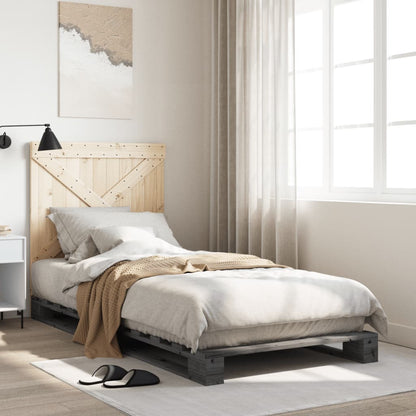Bedframe Met Hoofdbord Massief Grenenhout Grijs 90X200 Cm Wit