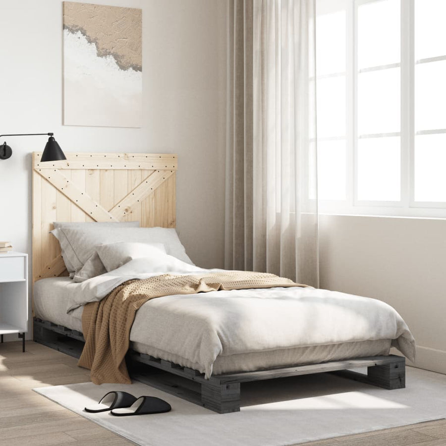 Bedframe Met Hoofdbord Massief Grenenhout Grijs 90X200 Cm Wit