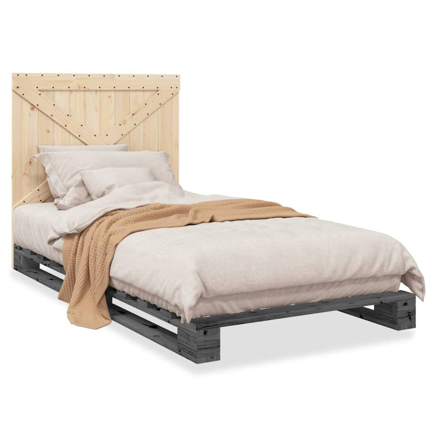 Bedframe Met Hoofdbord Massief Grenenhout Grijs 100X200 Cm