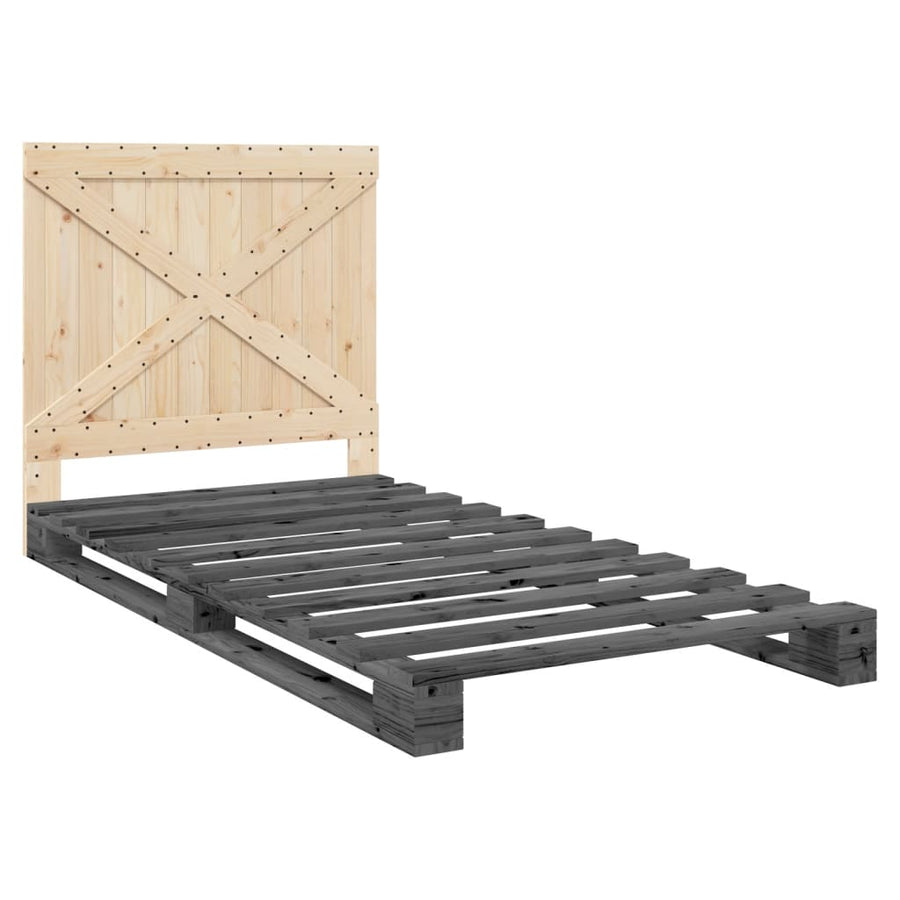 Bedframe Met Hoofdbord Massief Grenenhout Grijs 100X200 Cm