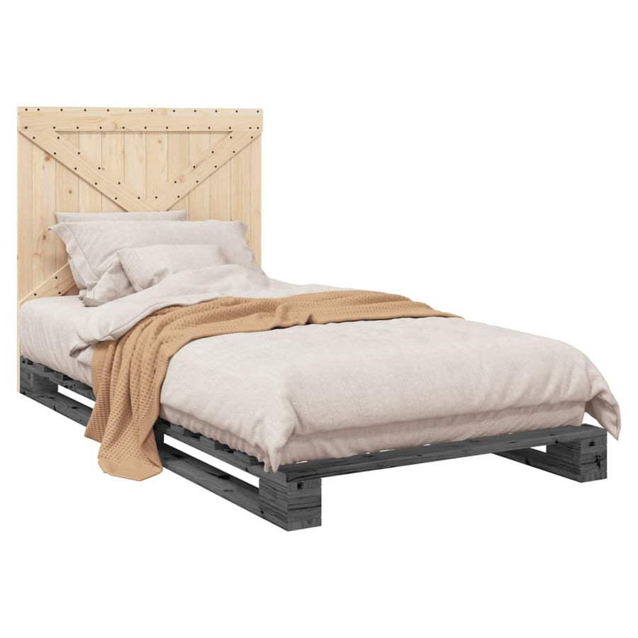 Bedframe Met Hoofdbord Massief Grenenhout Grijs 100X200 Cm