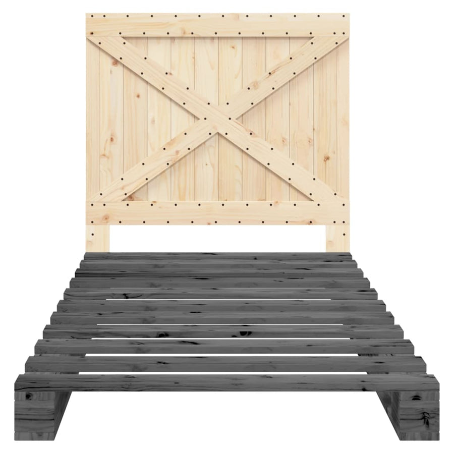Bedframe Met Hoofdbord Massief Grenenhout Grijs 100X200 Cm