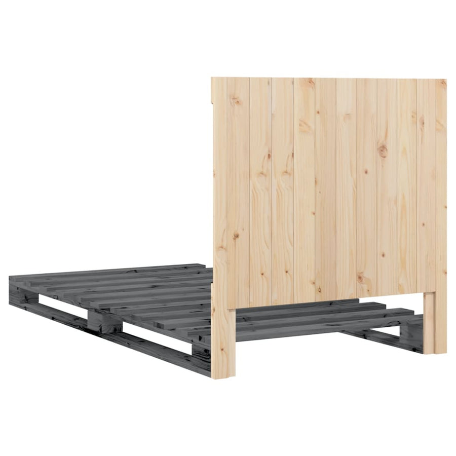 Bedframe Met Hoofdbord Massief Grenenhout Grijs 100X200 Cm