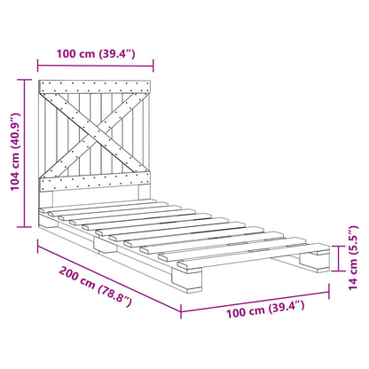 Bedframe Met Hoofdbord Massief Grenenhout Grijs 100X200 Cm