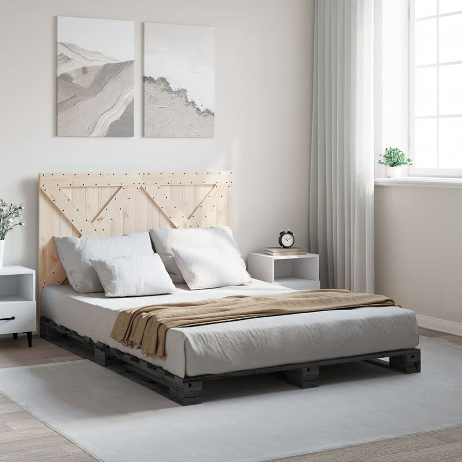 Bedframe met hoofdbord massief grenenhout grijs 140x200 cm