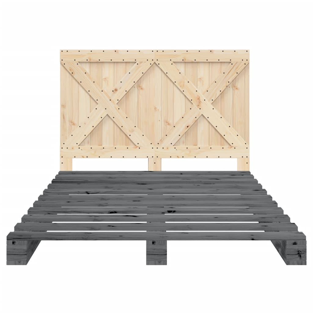 Bedframe met hoofdbord massief grenenhout grijs 140x200 cm