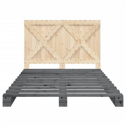 Bedframe met hoofdbord massief grenenhout grijs 140x200 cm