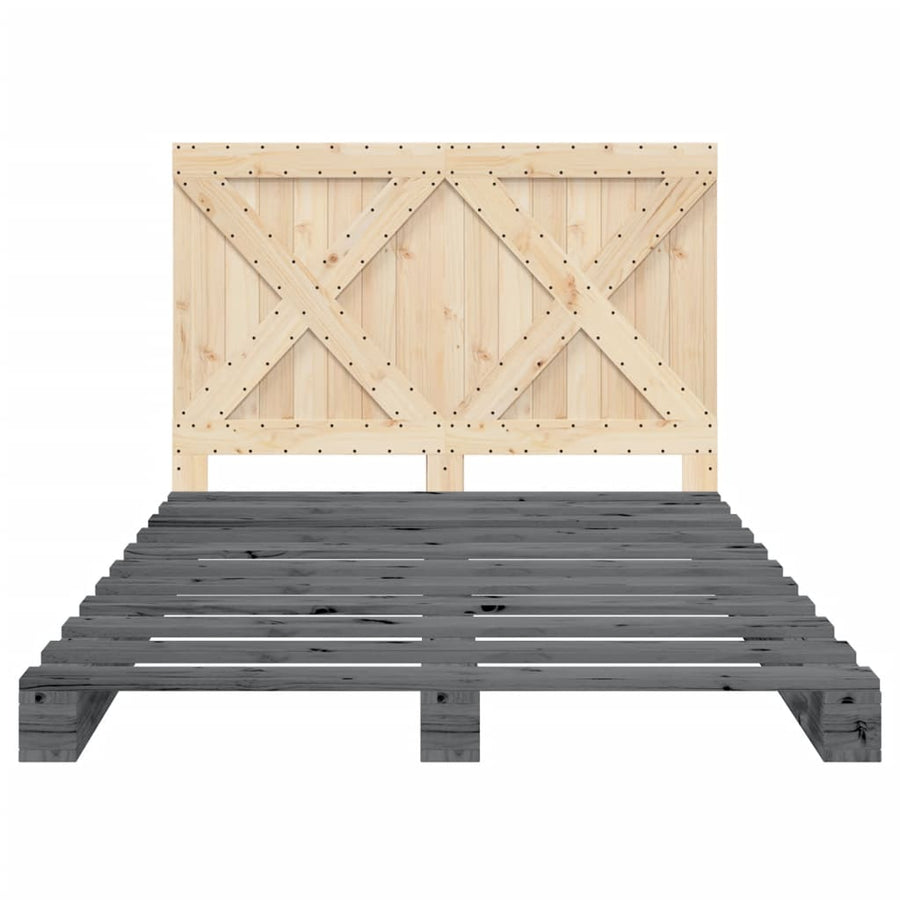 Bedframe met hoofdbord massief grenenhout grijs 140x200 cm